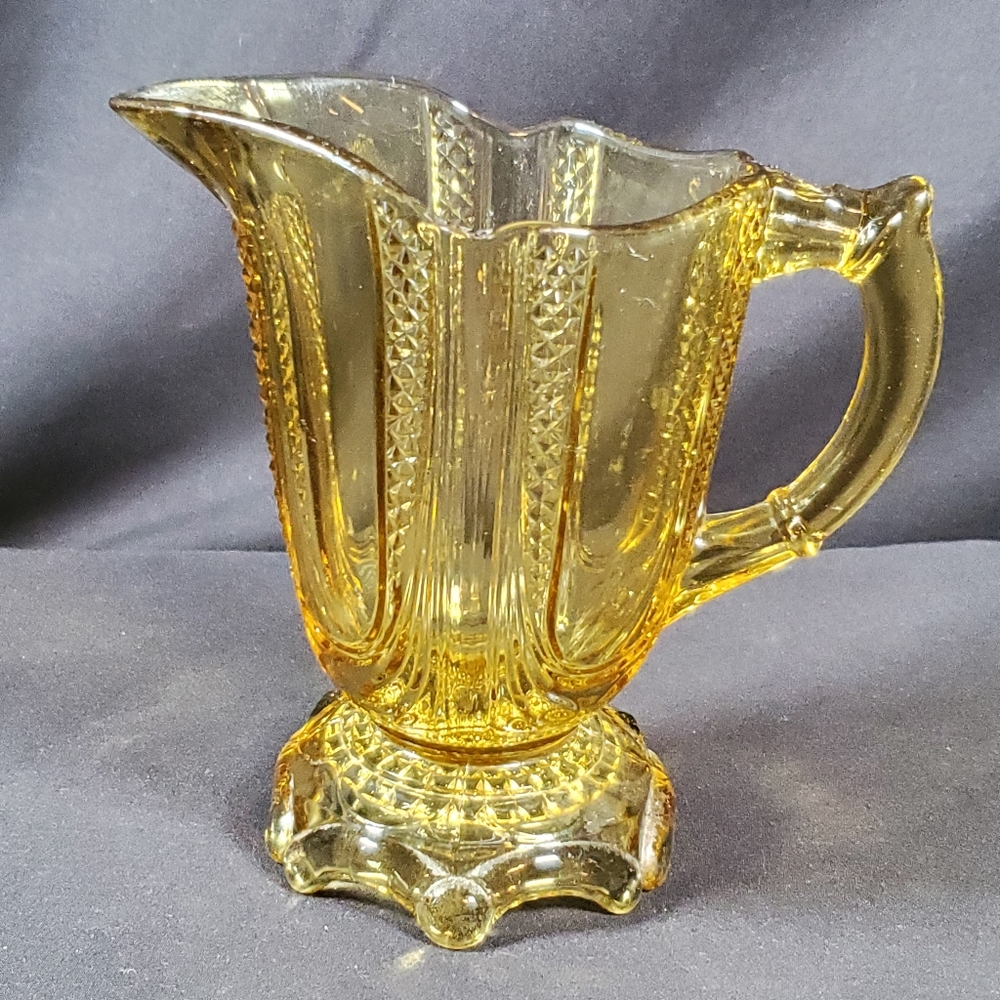 Antique Diamond Point Amber Footed Pitcher